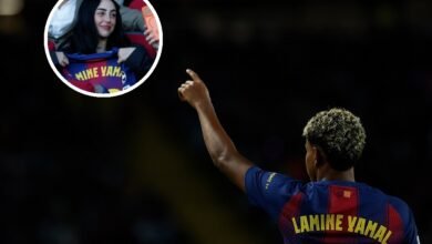 صديقة لامين جمال تظهر على مقاعد بدلاء برشلونة وغرفة تغيير الملابس بعد الفوز على أولمبياكوس (صور)
