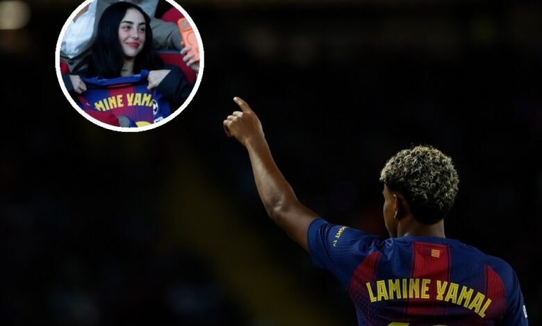 صديقة لامين جمال تظهر على مقاعد بدلاء برشلونة وغرفة تغيير الملابس بعد الفوز على أولمبياكوس (صور)