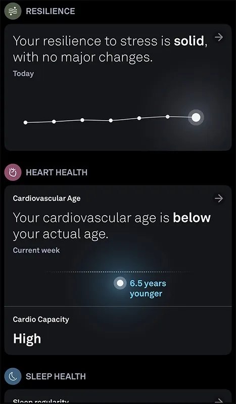 Oura app My Health tab