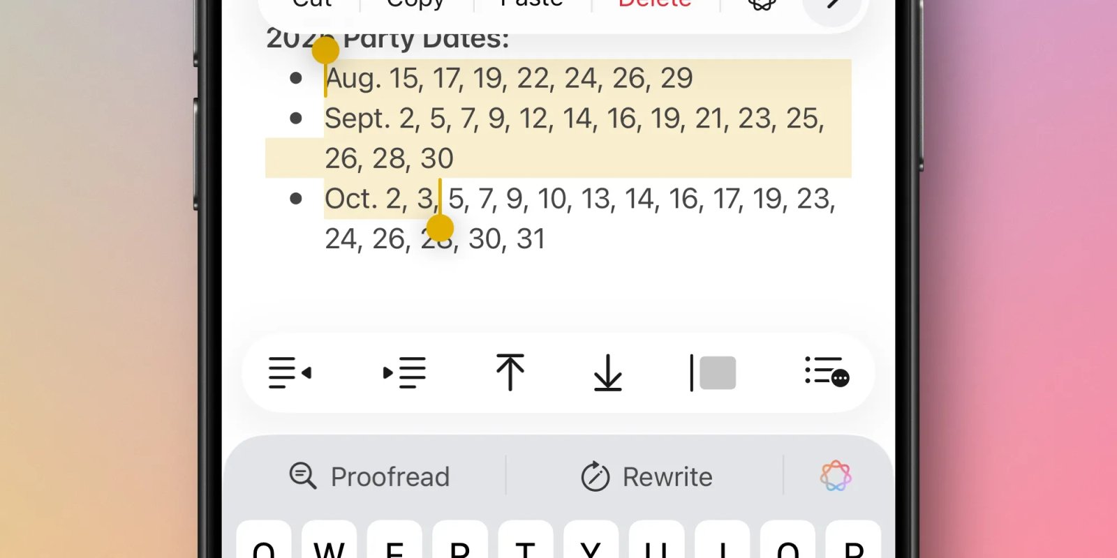 apple notes ios 26 adaptive toolbar list