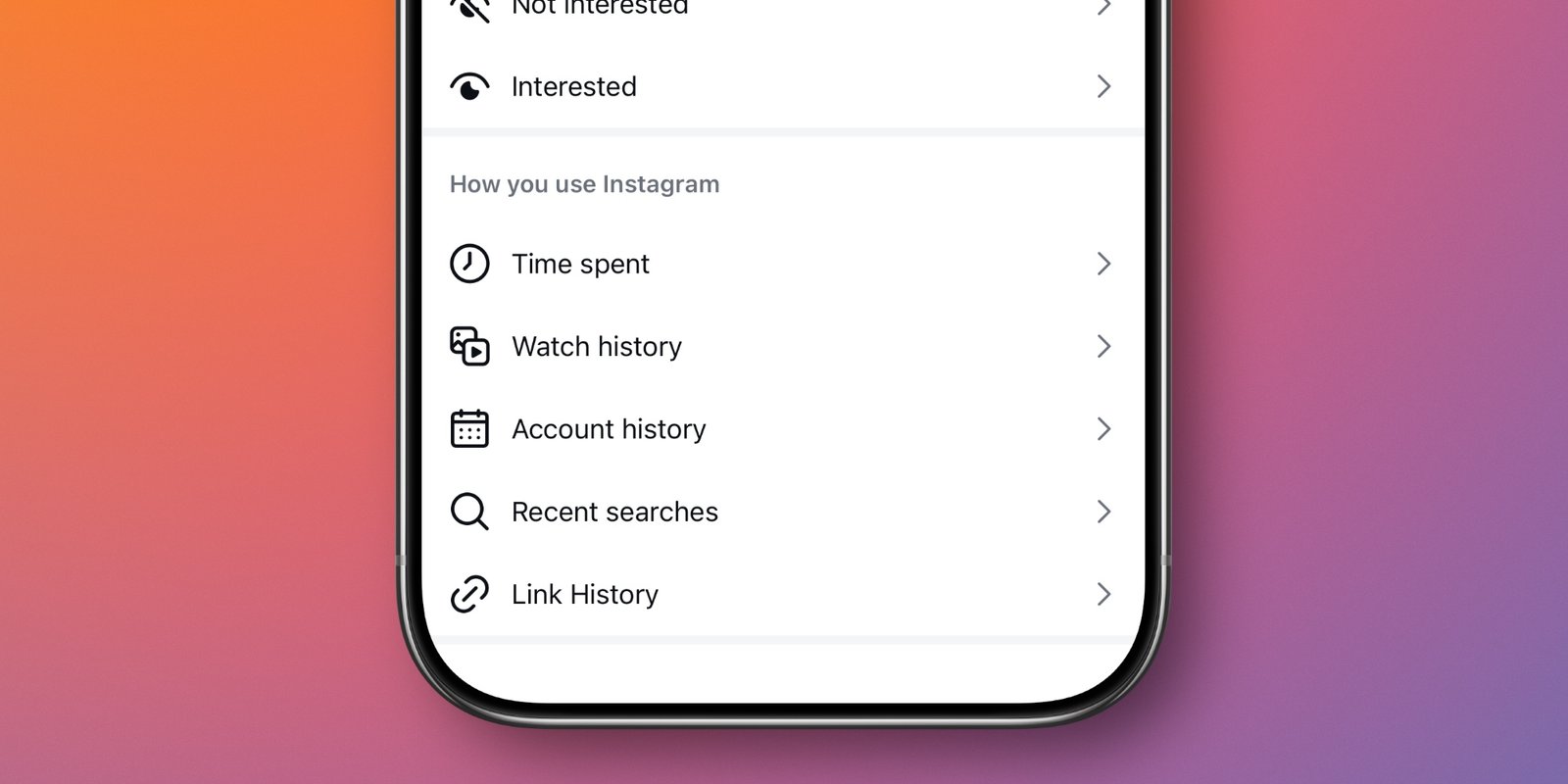 instagram settings watch history