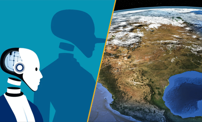أخبار العلوم هذا الأسبوع: الذكاء الاصطناعي يكذب وقشرة أمريكا "تقطر" 1 Split image showing a robot telling lies and a satellite view of north america.