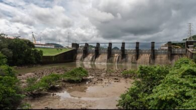 Low water levels outside the Miraflores locks of the Panama Canal near Panama City, Panama, on Friday, Nov. 3, 2023.