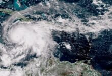 A satellite image of Hurricane Melissa over the Caribbean