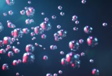 an abstract illustration of spherical objects floating in the air