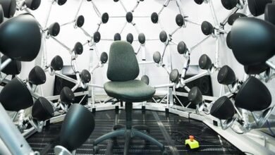 A chair sits inside the AudioDome.