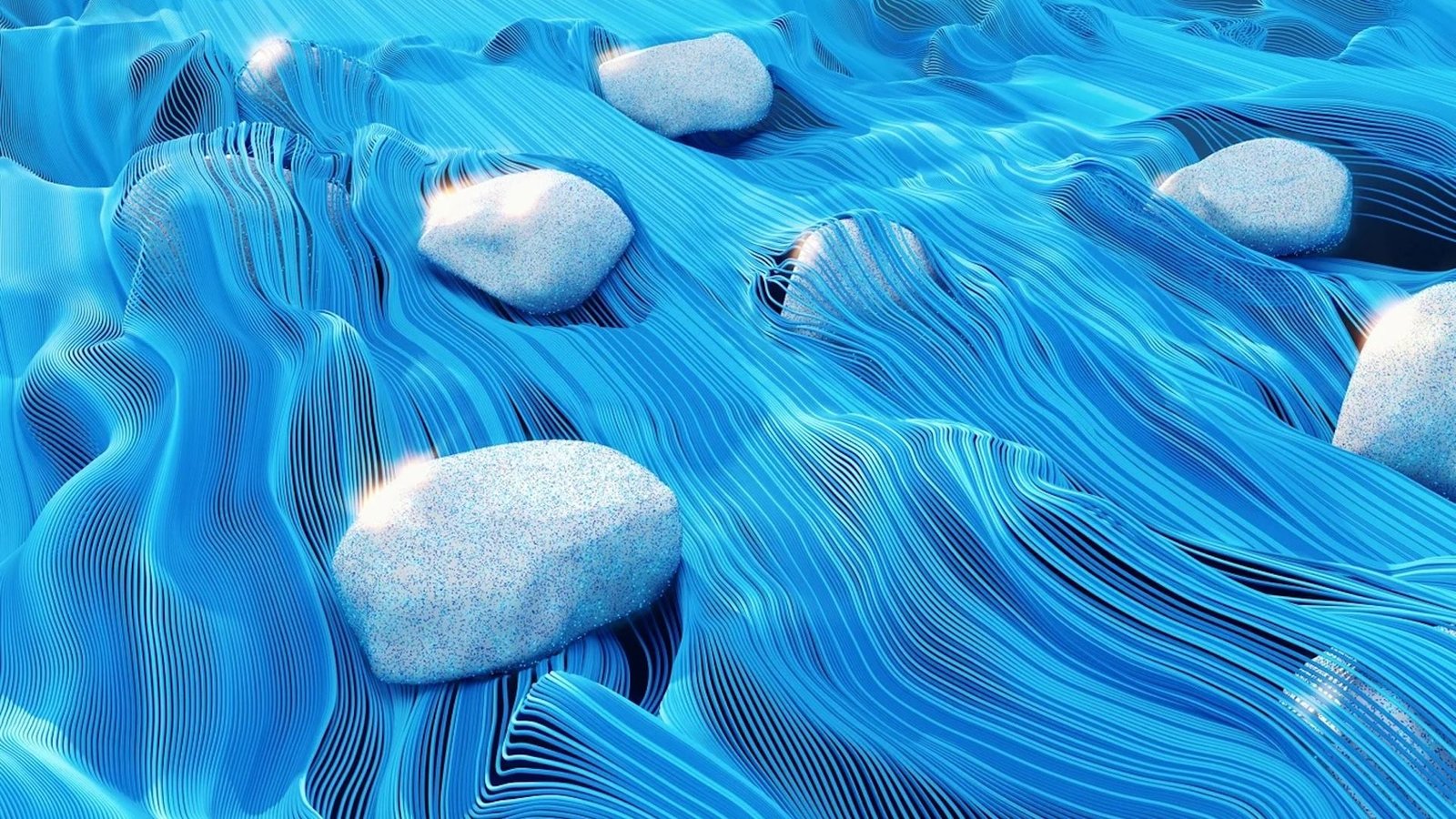 قام علماء الرياضيات بحل مشكلة عمرها 125 عامًا، من خلال توحيد ثلاث نظريات في الفيزياء 3 an illustration of fluid blue lines floating over rocks