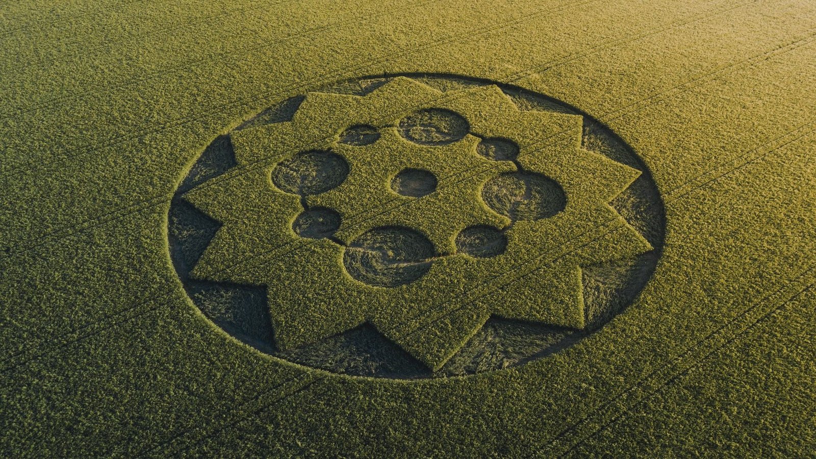An aerial photograph of a crop circle design