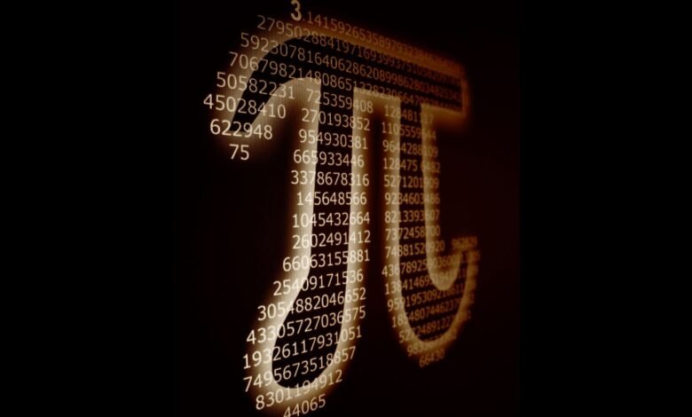 كيف نعرف أن pi هو رقم غير منطقي؟ 1 The symbol for pi made from numbers on a black background.