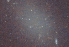 A grainy image of a galaxy