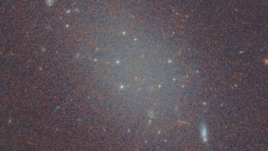 A grainy image of a galaxy