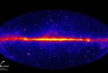 a map of the Milky Way showing a line of gamma ray emissions through the center
