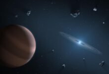 An illustration of a planet orbiting a white dwarf star