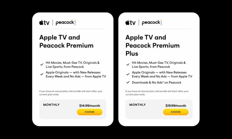 يمكنك الآن الاشتراك في باقة Apple TV وPeacock، ويتوفر الخصم أيضًا لمشتركي Apple One 1 يمكنك الآن الاشتراك في باقة Apple TV وPeacock، ويتوفر الخصم أيضًا لمشتركي Apple One