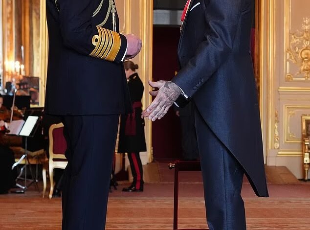 Arise, Sir David! Beckham finally receives his knighthood for services to sport and charity as former footballer arrives at Windsor Castle with wife Victoria and his parents
