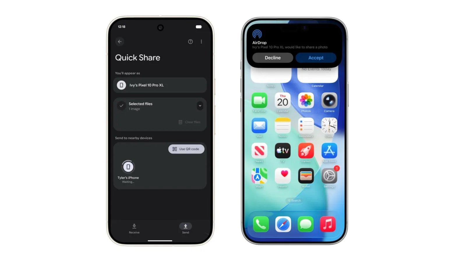 تعمل ميزة Android Quick Share الآن مع AirDrop على iPhone، بدءًا من Pixel 10