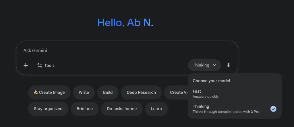 Gemini app web 3 Pro Thinking