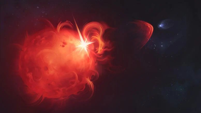 Large Red Star Releasing a Bright Explosive Burst of Light