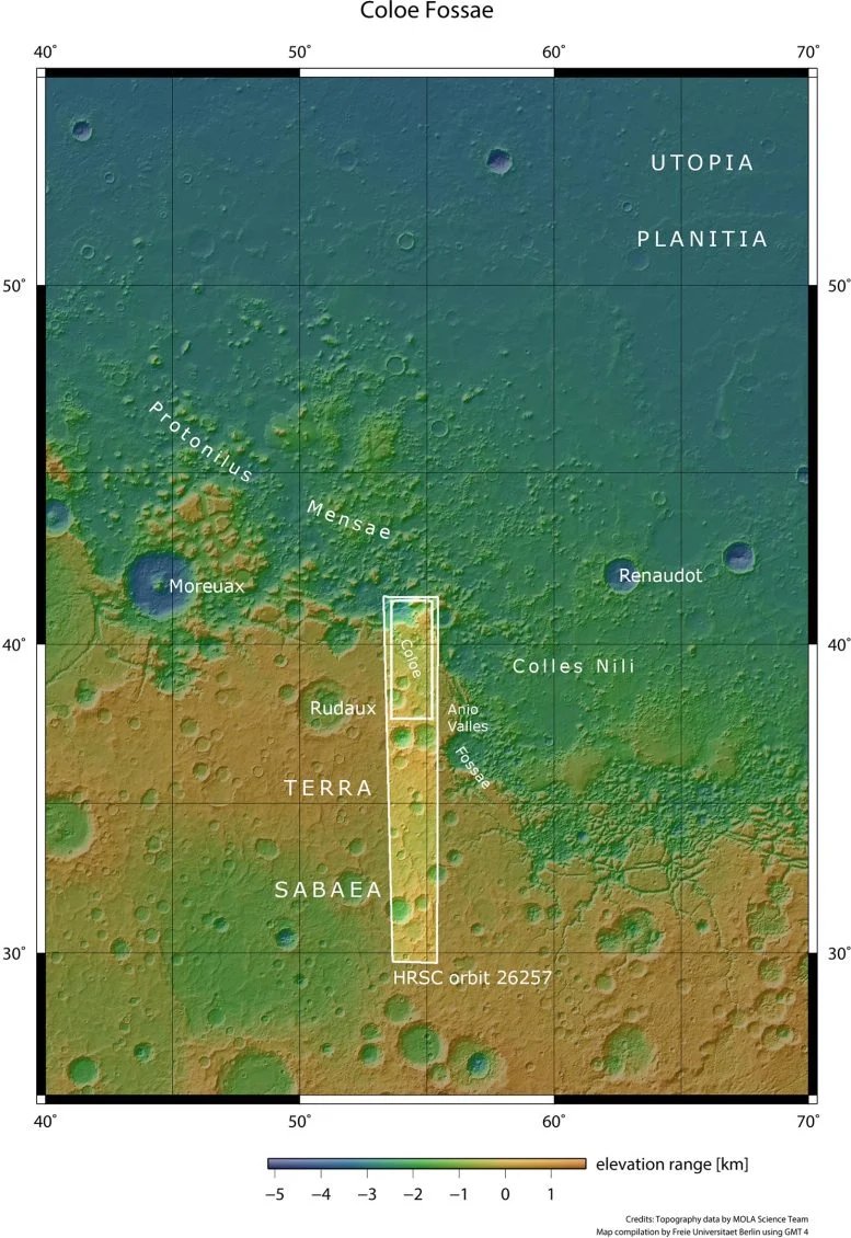اكتشف العلماء أنماطًا جليدية مدهشة مخبأة على سطح المريخ 3 Mars Coloe Fossae Context Map