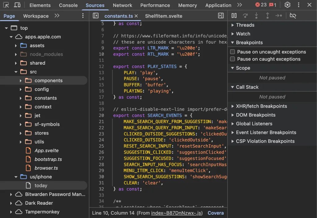 قامت شركة Apple بتسريب رمز المصدر الأمامي الجديد لمتجر تطبيقات الويب عن طريق الخطأ 3 app store github