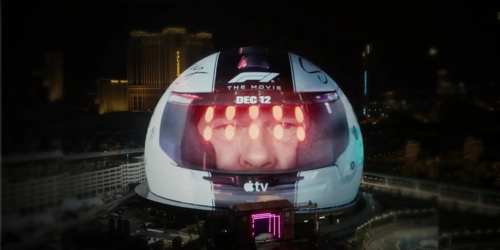 استحوذت Apple TV على Las Vegas Sphere في عطلة نهاية الأسبوع للفورمولا 1 للترويج للفيلم وخصم 50% على عرض الجمعة السوداء