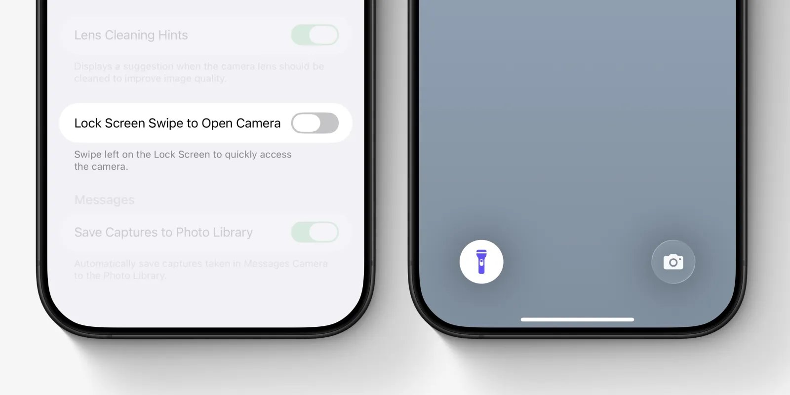ios 26 swipe camera lock screen flashlight