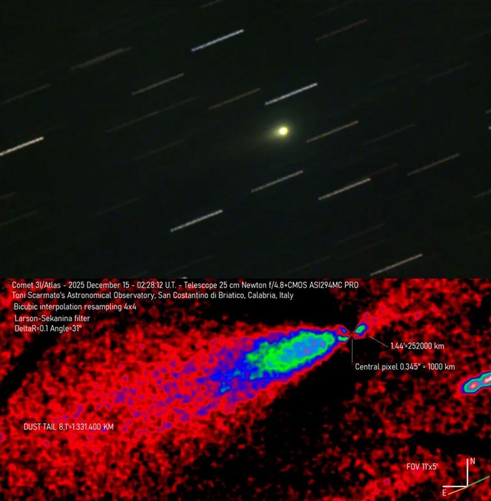 يصل مدى مضاد الذيل 3I/ATLAS إلى نصف مليون كيلومتر يصل مدى مضاد الذيل 3I/ATLAS إلى نصف مليون كيلومتر