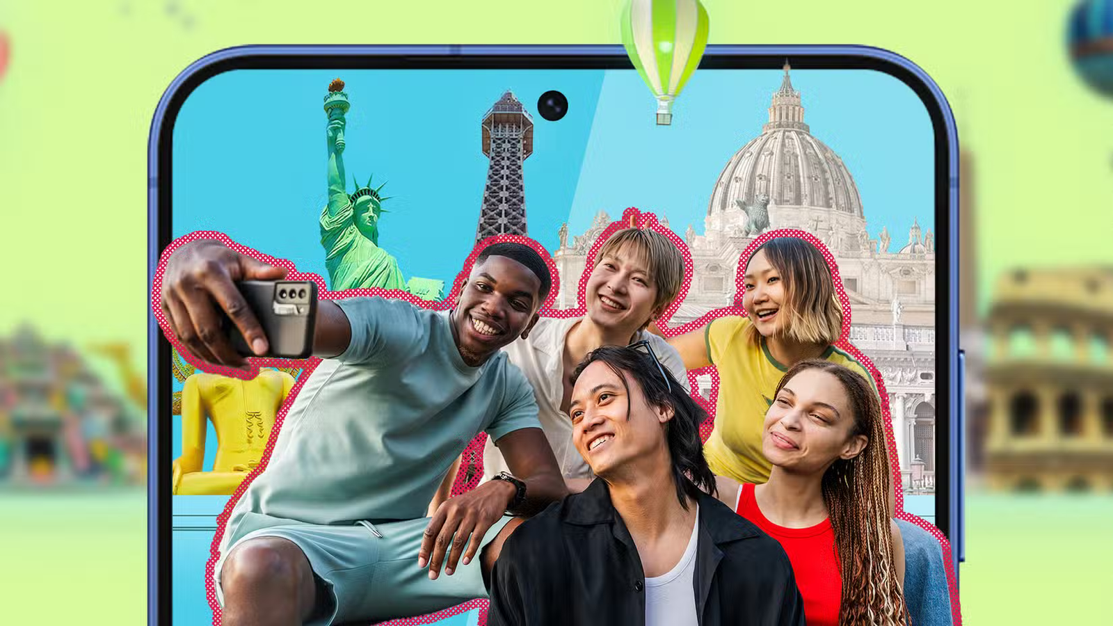 ستكون ميزة Best Take في كاميرا Pixel 10 بمثابة المنقذ للحياة في موسم العطلات هذا 1 a group of tourists taking a photo with several landmarks in the background