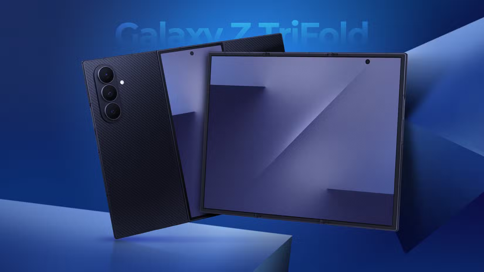 الهواتف الذكية مملة، ولا أستطيع أن أكون أكثر سعادة بذلك 8 an unfolded samsung galaxy z trifold with a large blue screen and triple rear cameras