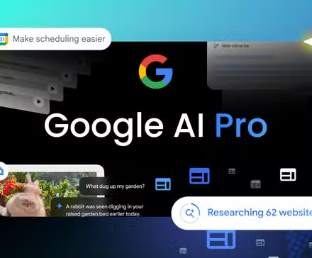 إذا حصلت على هاتف جديد خلال العطلات، فتحقق من ذلك قبل نهاية العام 1 google ai pro logo surrounded by floating feature previews on a blue teal gradient background