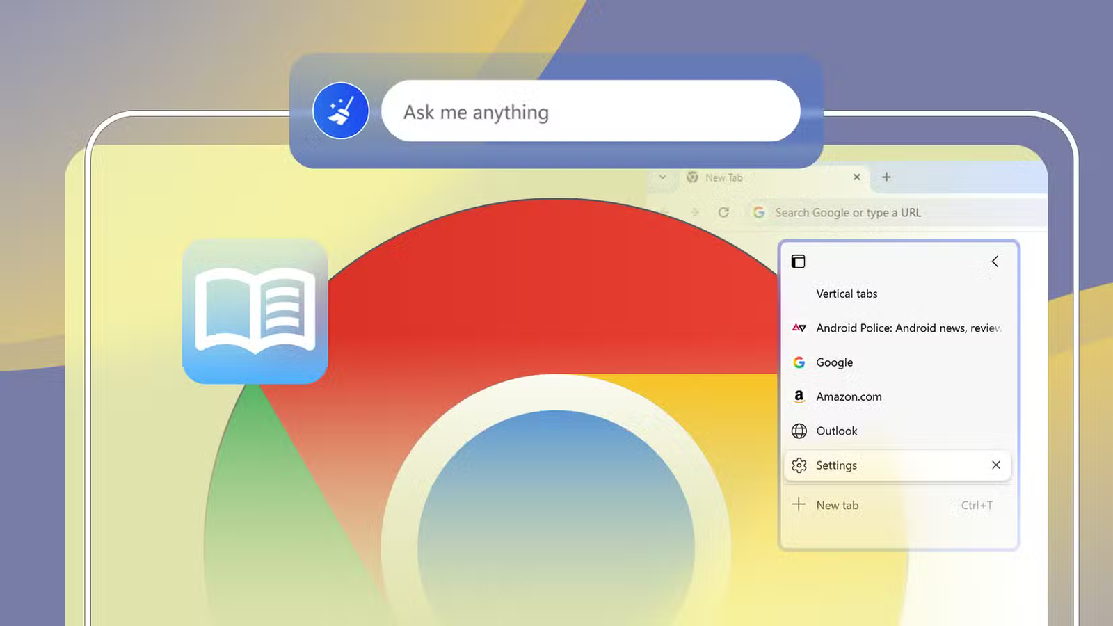 illustration of the google chrome logo with overlays suggesting missing features