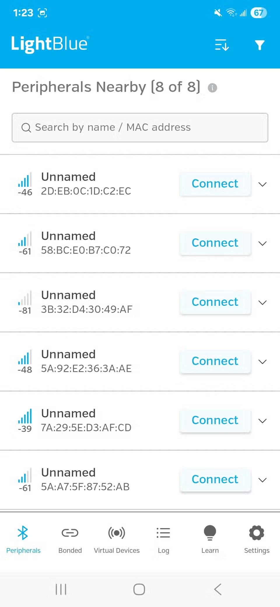 كيفية العثور على Aiags وأجهزة تتبع البلوتوث الأخرى باستخدام هاتف Android الخاص بك 11 lightblue app peripherals populated list