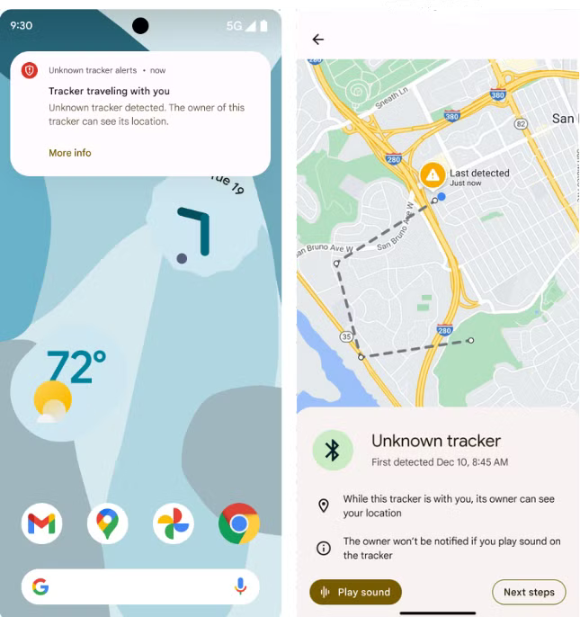 كيفية العثور على Aiags وأجهزة تتبع البلوتوث الأخرى باستخدام هاتف Android الخاص بك 3 unknown tracker alert notification