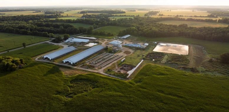 Aerial View of Michigan Dairy Farm and Fields