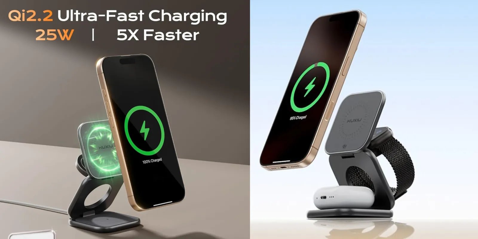 KU XIU X40 Turbo 3 in 1 Qi2.2 25W Magnetic Wireless Charger