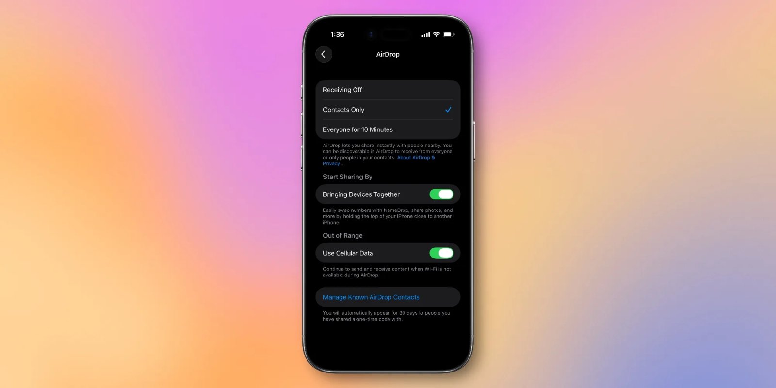 airdrop settings contacts