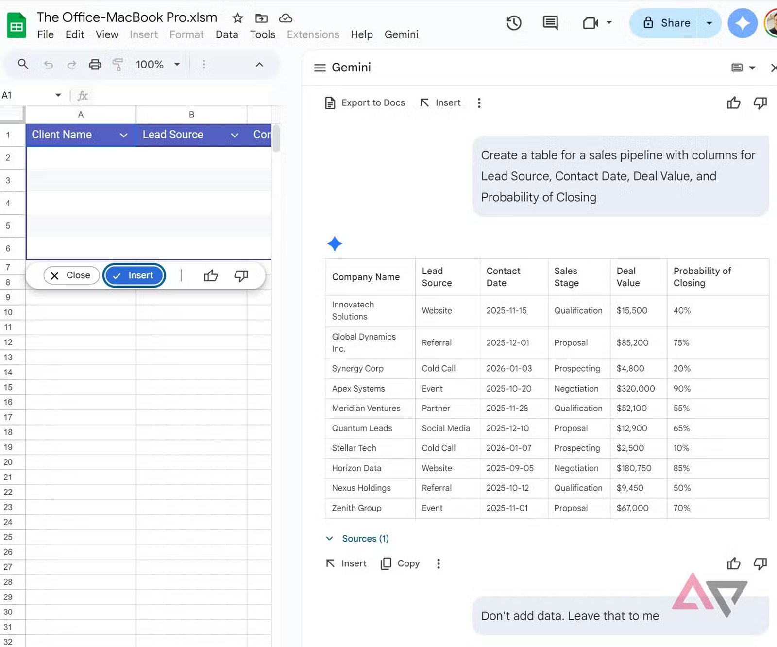 gemini in google sheets 3