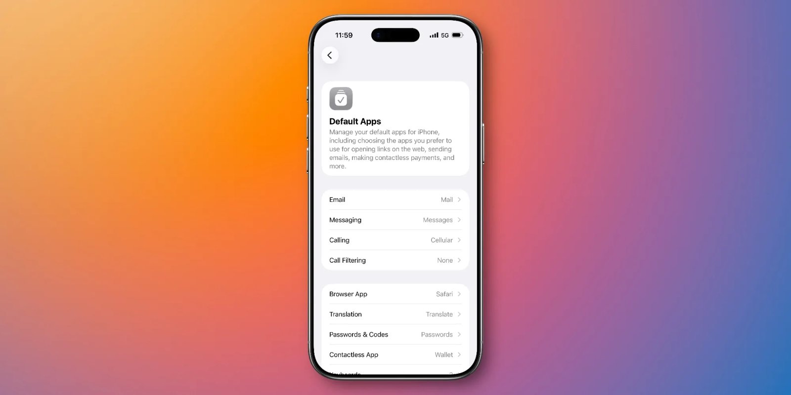 ios 26 default apps settings