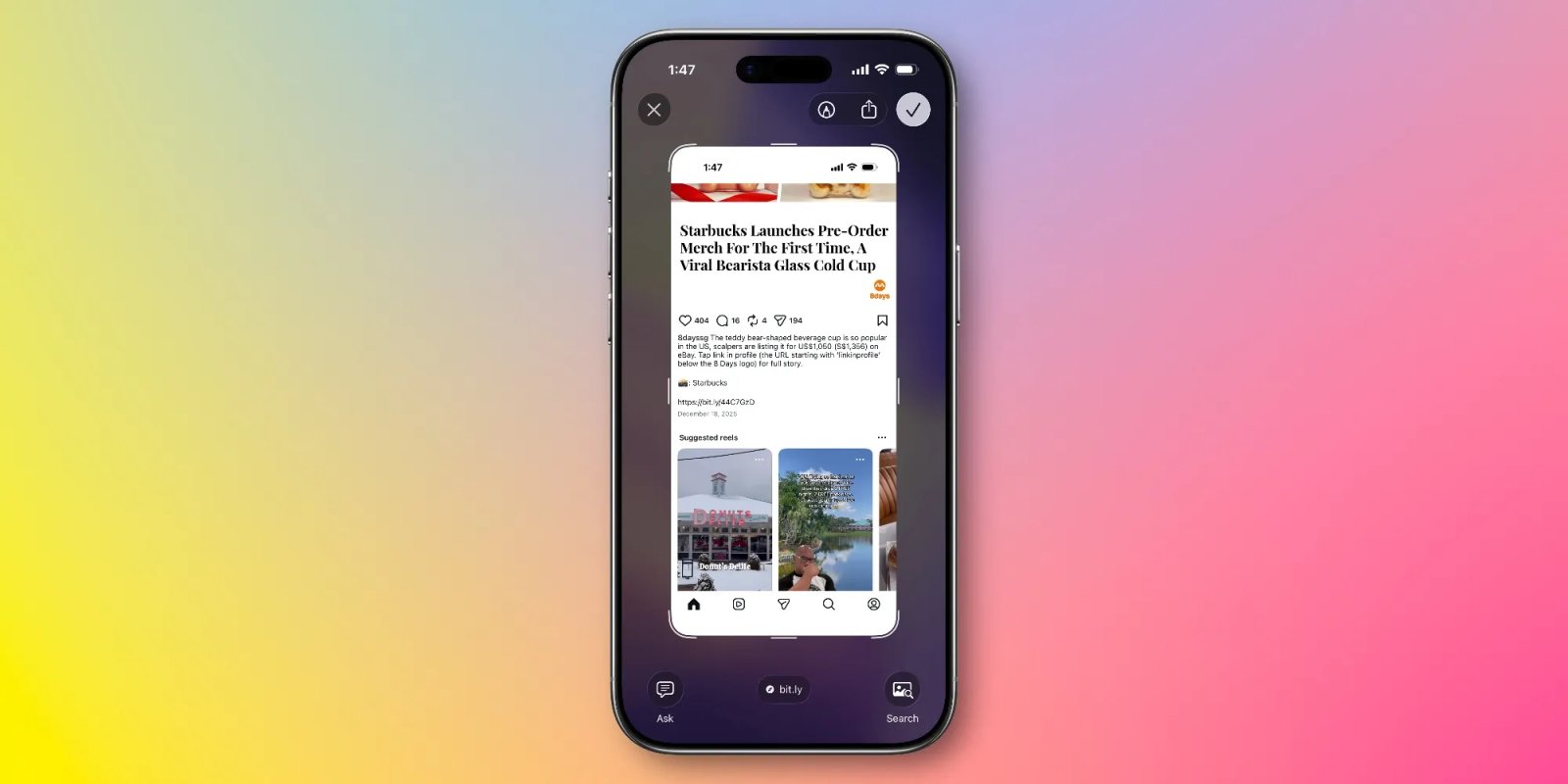 ios 26 screenshot link url