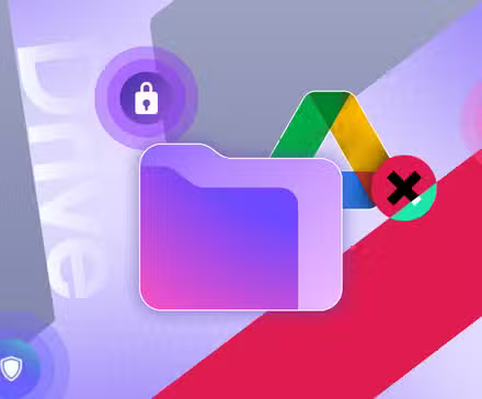 proton drive logo surrounded positioned in front of a google drive logo marked with a red