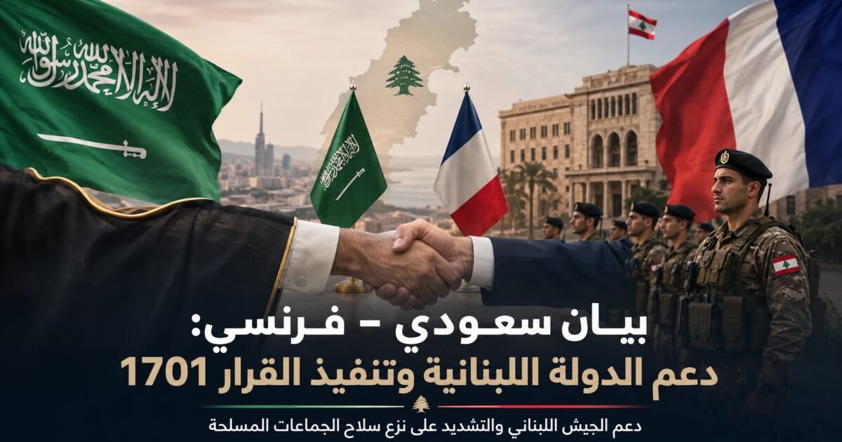بيان سعودي–فرنسي: تنفيذ القرار 1701 ونزع سلاح الجماعات ودعم الجيش اللبناني - صورة مميزة صورة مميزة: بيان سعودي–فرنسي: تنفيذ القرار 1701 ونزع سلاح الجماعات ودعم الجيش اللبناني