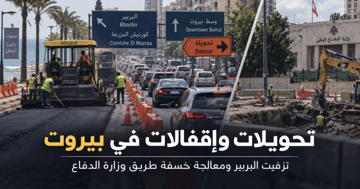 معالجة خسفة طريق وزارة الدفاع وتحويلات مرورية متوقعة في بيروت