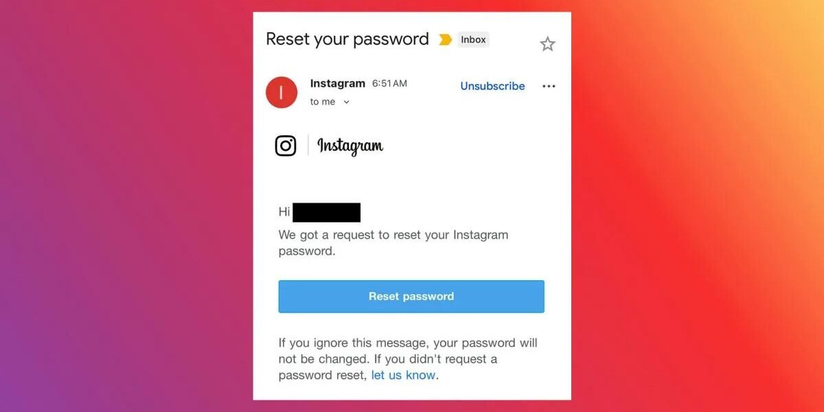 PSA يجب تجاهل رسائل البريد الإلكتروني الة بإعادة تعيين كلمة مرور Instagram